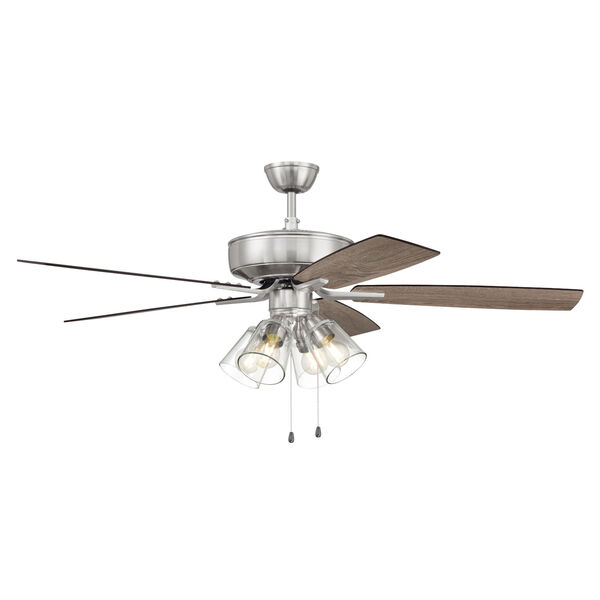 Pro Plus Brushed Polished Nickel 52-Inch Four-Light Ceiling Fan with Clear Glass Bell Shade, image 3