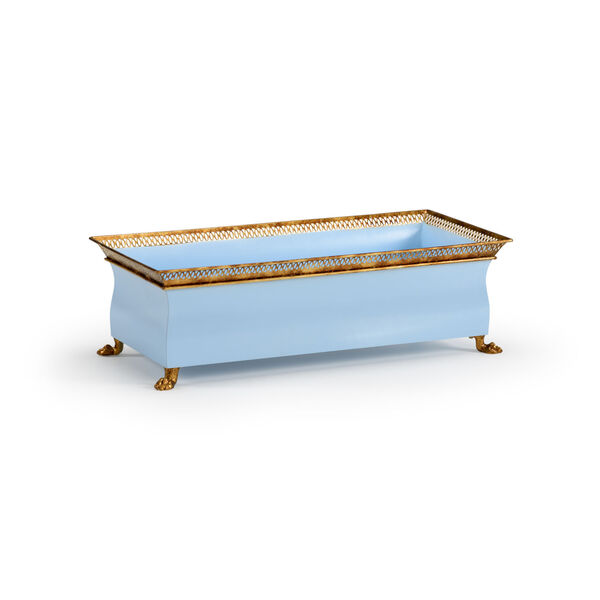 Baby Blue and Antique Gold Tole Planter, image 1