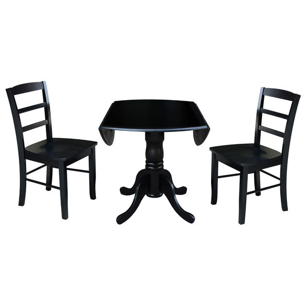 Black 42-Inch Dual Drop Leaf Table with Two Ladder Back Dining Chair, Three-Piece, image 5