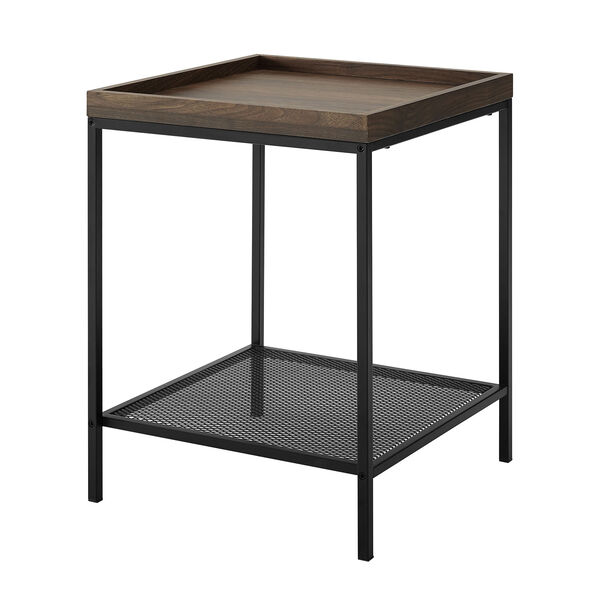 18-Inch Dark Walnut Square Tray Side Table with Mesh Metal Shelf, image 7