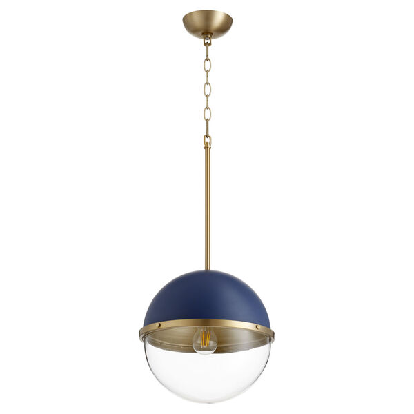 Blue and Aged Brass One-Light 15-Inch Pendant, image 1