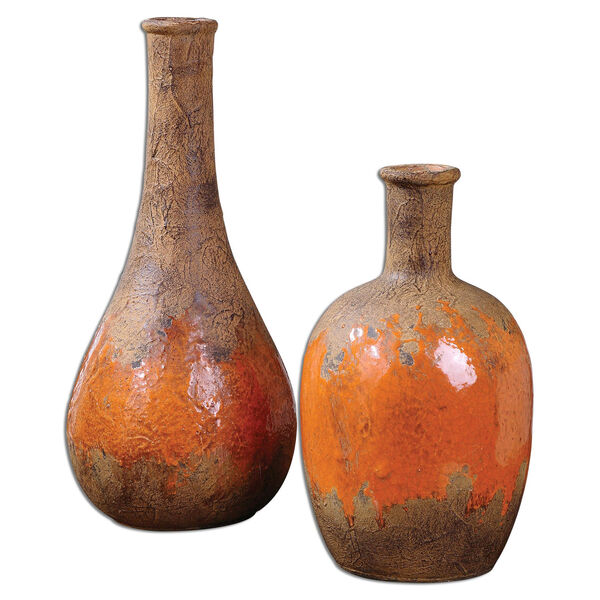 Kadam Bright Orange and Rust Brown Vase, Set of 2, image 1