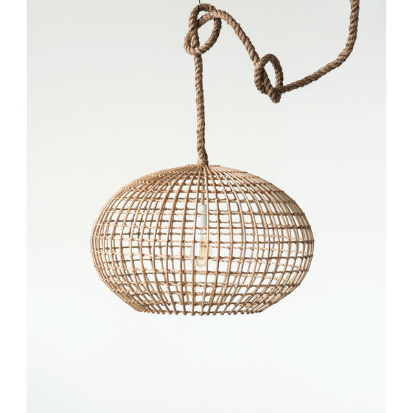 Woven Roots Round Wicker Pendant Light with Thick Rope Cord, image 6