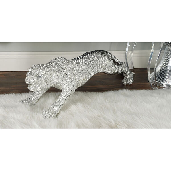 Silver Polystone Leopard Sculpture, image 3