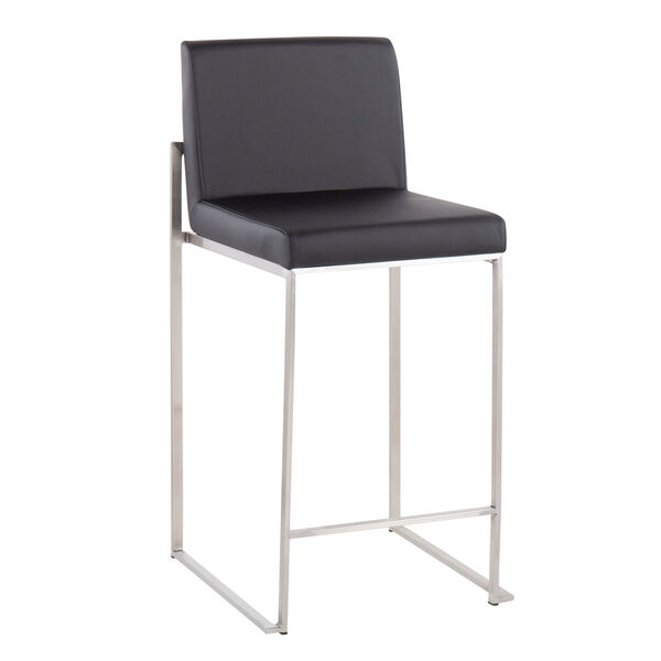 Fuji Stainless Steel and Black High Back Counter Stool, Set of 2, image 1
