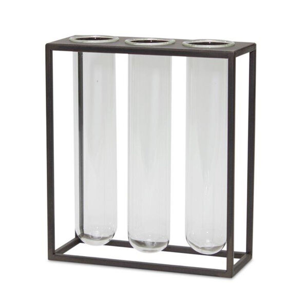 Brown Nine-Inch Iron Glass Vases in Stand, image 1