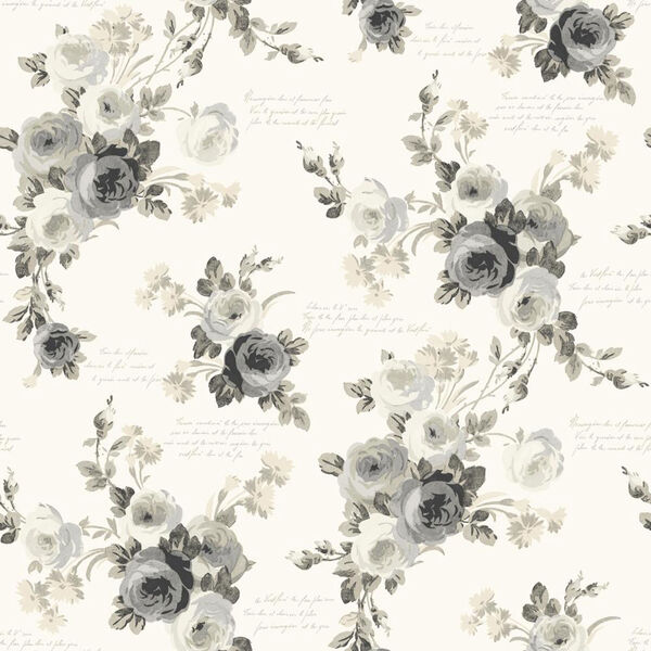 Heirloom Rose Gray and White Removable Wallpaper, image 1