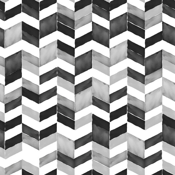 Paul Brent Watercolor Chevron Black, Gray And White Peel And Stick Wallpaper, image 1