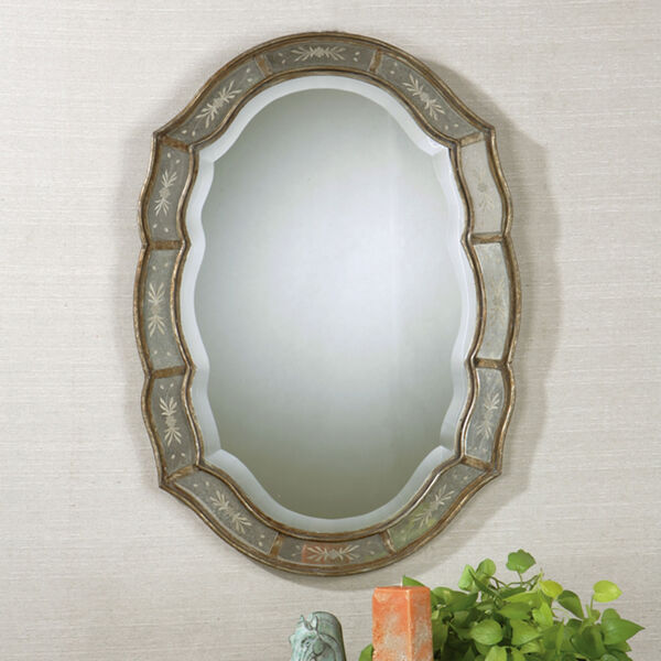 Fifi Antiqued Gold Leaf Oval Mirror, image 2