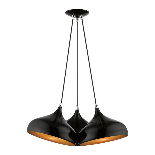 Amador Shiny Black with Polished Chrome Accents Three-Light Cluster Pendant, image 1
