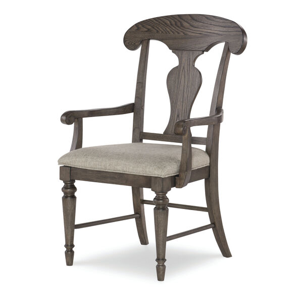 Brookhaven Vintage Linen Rustic Dark Elm Splat Back Arm Chair, image 1