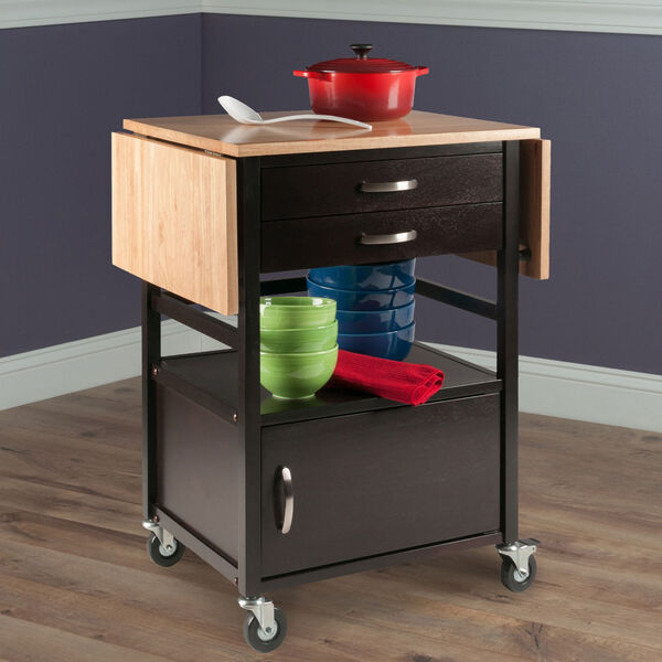 Bellini Natural and Coffee Two-Tone Drop Leaf Kitchen Cart, image 6