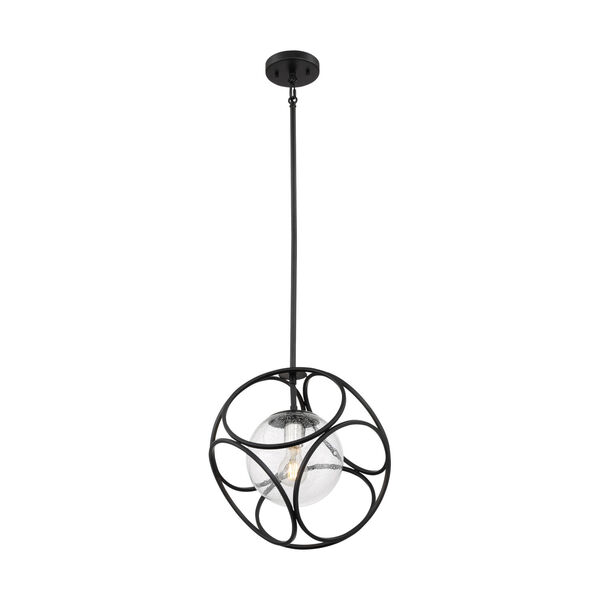 Aurora Black and Polished Nickel One-Light Mini Pendant with Clear Seeded Glass, image 2