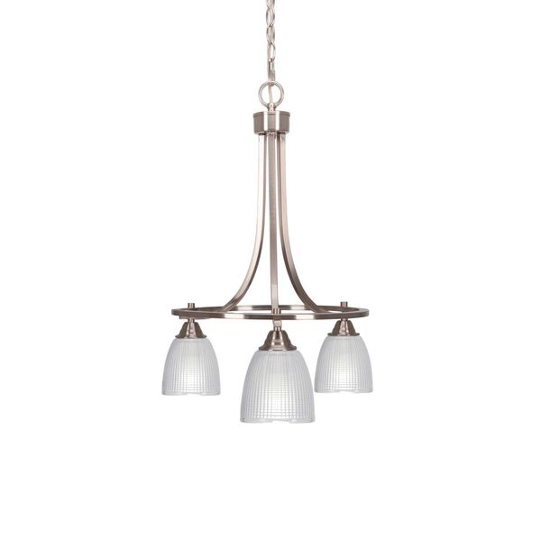 Paramount Brushed Nickel Three-Light Downlight Chandelier with Clear Dome Ribbed Glass, image 1