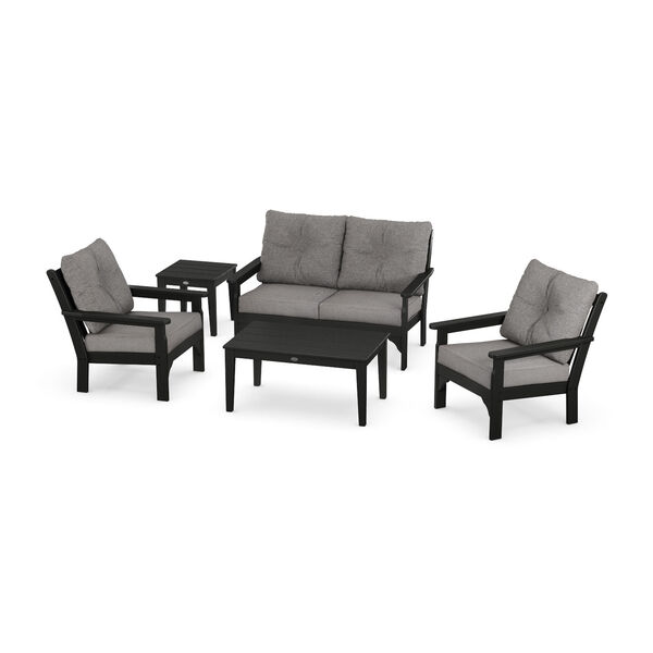 Vineyard Black and Grey Mist Deep Seating Set with Rectangular Table, 5-Piece, image 1