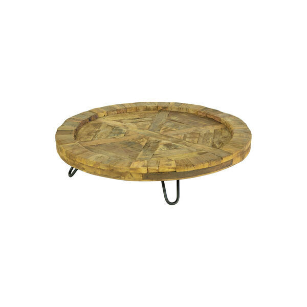 Natural and Black Recycled Round Wooden Display Tray, image 1