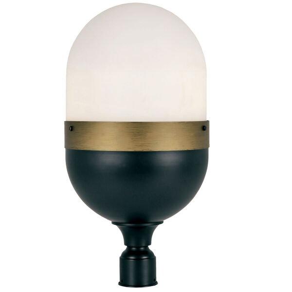 Capsule Matte Black and Textured Gold Three-Light Outdoor Lantern Post, image 1