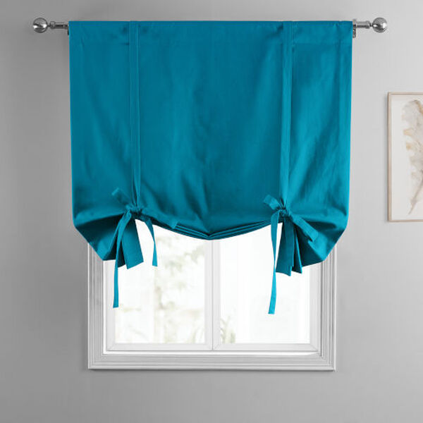 Capri Teal Solid Cotton Tie-Up Window Shade Single Panel, image 3