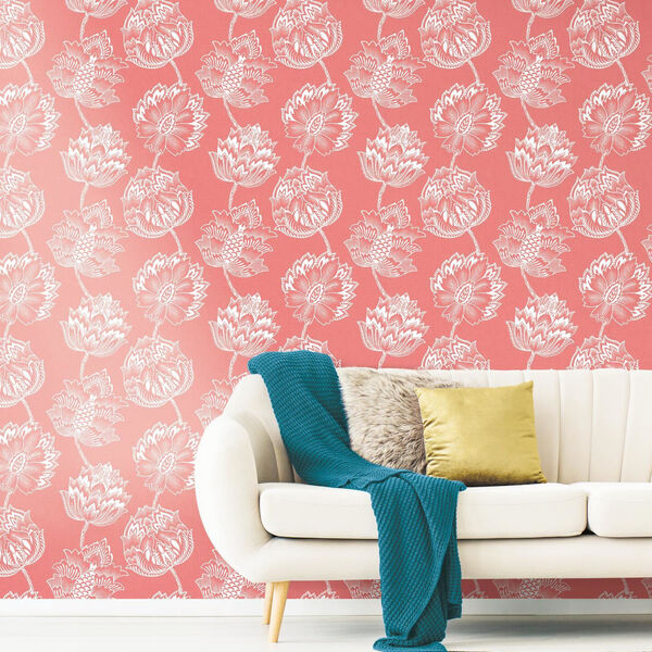Batik Jacobean Pink And White Peel And Stick Wallpaper, image 6