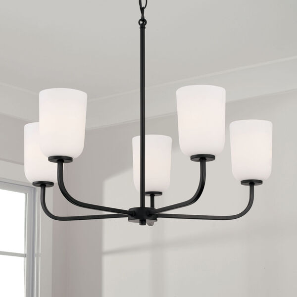 Lawson Matte Black Five-Light Chandelier with Soft White Glass, image 4