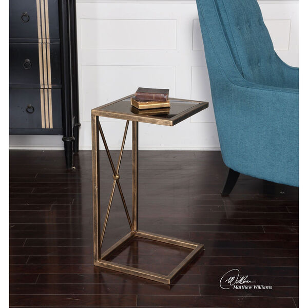 Zafina Gold Side Table With Black Tempered Glass Top, image 2