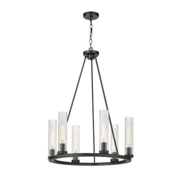 Beau Bronze Six-Light Chandelier with Clear Glass Shade, image 1