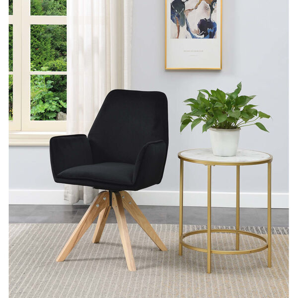 Miranda Velvet Black Natural Wood Accent Chair, image 1