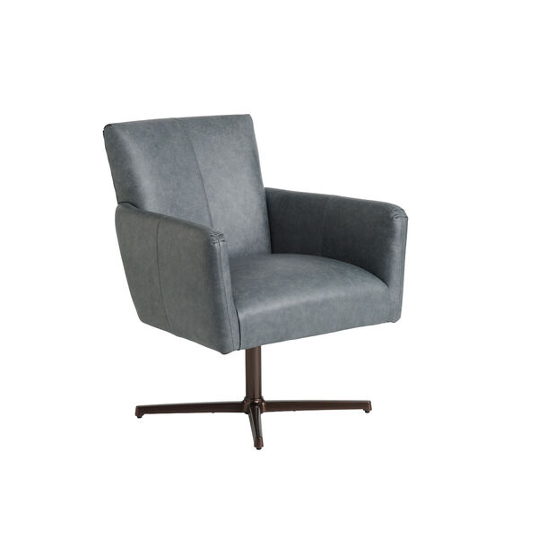 Gray and Bronze Brooks Leather Swivel Chair, image 1