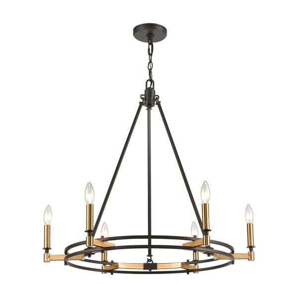 Talia Oil Rubbed Bronze and Satin Brass Six-Light Chandelier, image 1