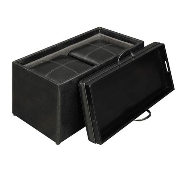 Designs4Comfort Black Faux Leather Sheridan Storage Bench with Two Side Ottomans, image 4