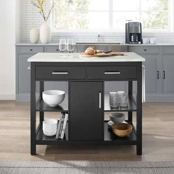 Audrey Black White Marble Faux Marble Top Kitchen Island, image 1
