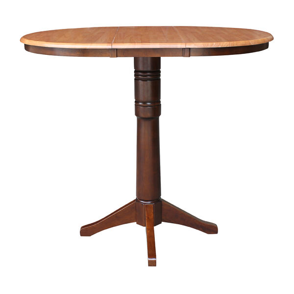Cinnamon and Espresso Round Pedestal Bar Height Table with 12-Inch Leaf, image 4