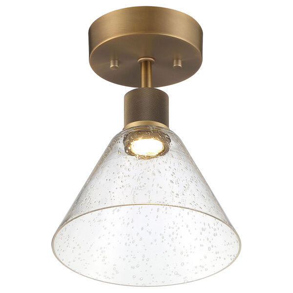 Port Nine Brass-Antique and Satin Outdoor Intergrated LED Semi-Flush with Clear Glass, image 3