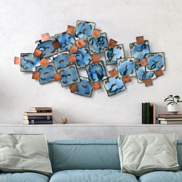 Blue Mesh Hand Painted Etched Metal Wall Sculpture, image 4