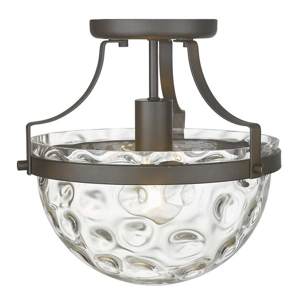 Quinn Oil Rubbed Bronze One-Light Semi-Flush Mount with Clear Wavey Glass, image 5