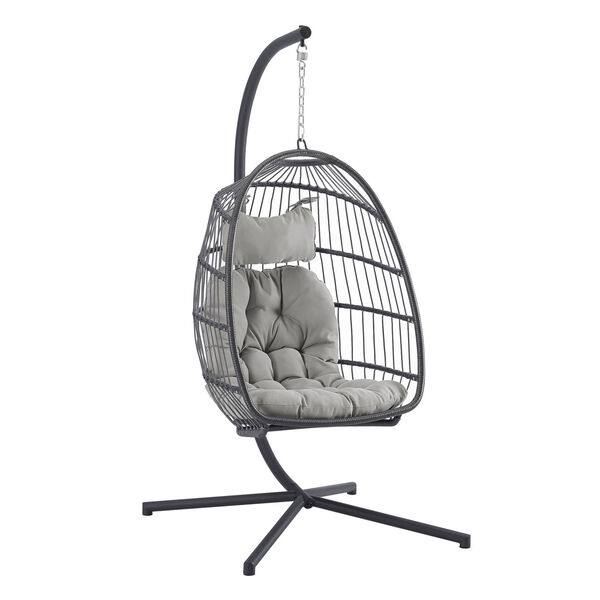 Gray Outdoor Swing Egg Chair with Stand, image 1