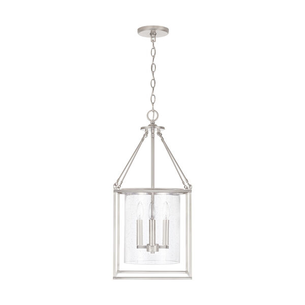Brushed Nickel Four-Light Pendant with Clear Seeded Glass, image 1