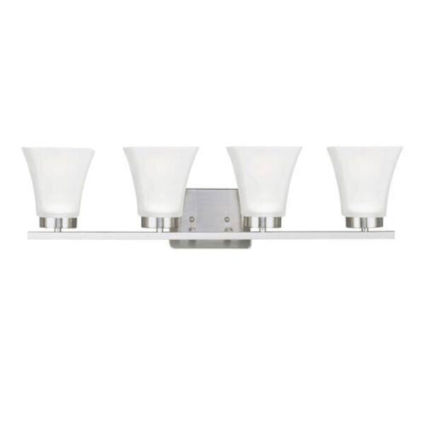 Kate Brushed Nickel Four-Light Bath Vanity with Satin Etched Glass, image 1