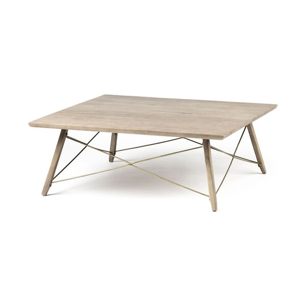 Kirby II Brown Solid Wood Top Coffee Table with Metal Bracing Leg, image 1