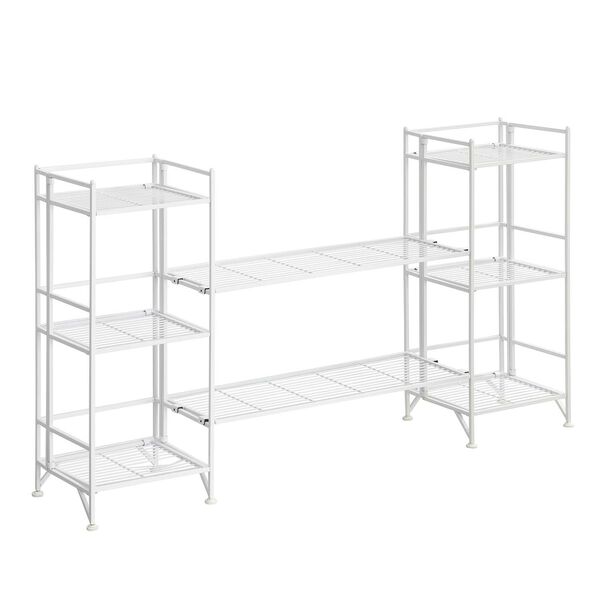Xtra Storage White Three-Tier Folding Metal Shelves with Set of Two Deluxe Extension Shelves, image 1
