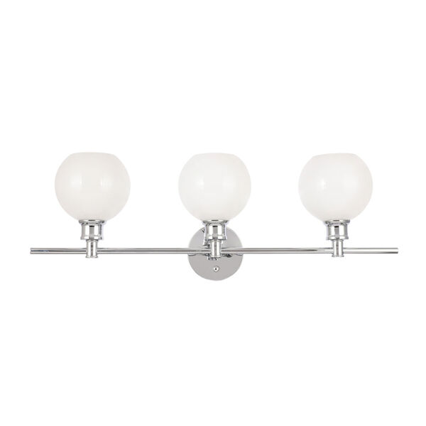 Collier Chrome Three-Light Bath Vanity with Frosted White Glass, image 3