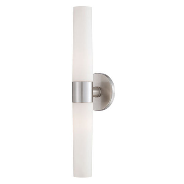Vesper Brushed Nickel Two Light Wall Sconce with Opal White Shade, image 1