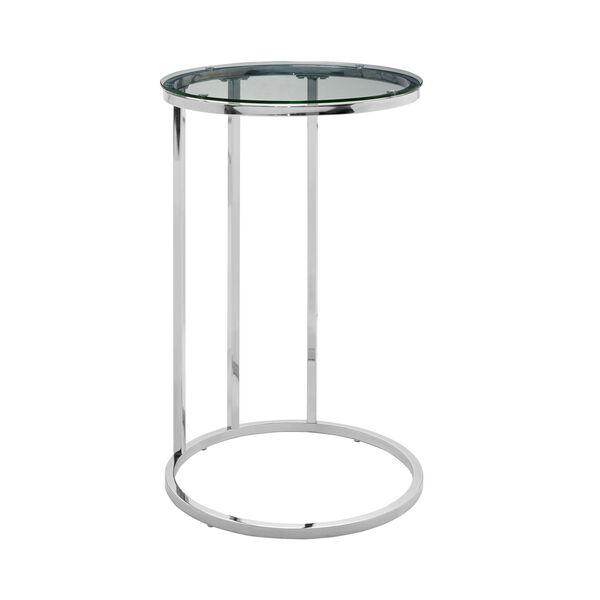 Chrome Base Round End Table with Transparent Glass Top, image 2
