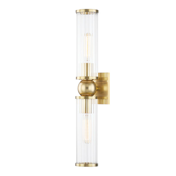 Malone Aged Brass Two-Light ADA Wall Sconce with Clear Shade, image 1