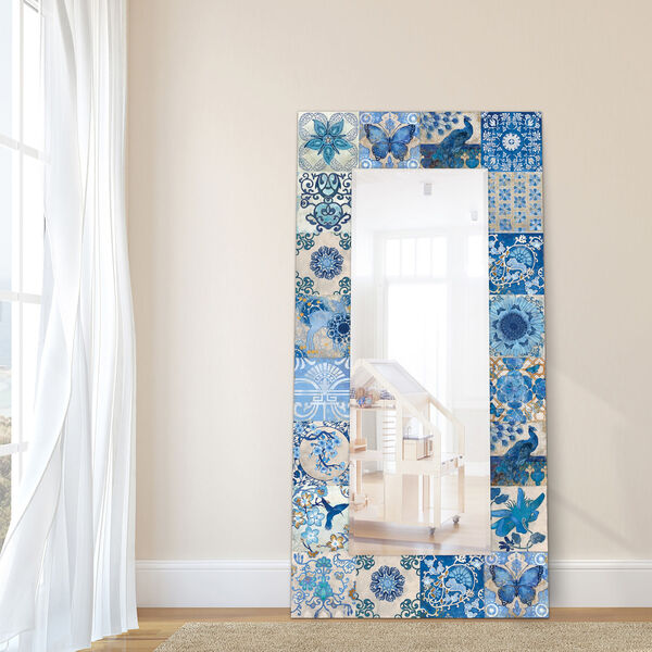 Blue and White 72 x 36-Inch Rectangular Beveled Floor Mirror, image 4
