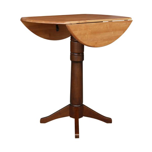 Cinnamon and Espresso 42-Inch High Round Dual Drop Leaf Pedestal Table, image 4