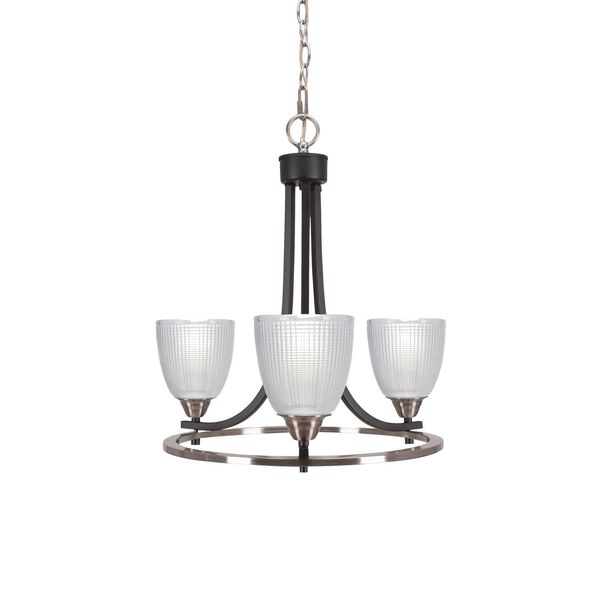 Paramount Matte Black Brushed Nickel Three-Light Chandelier with Clear Dome Ribbed Glass, image 1