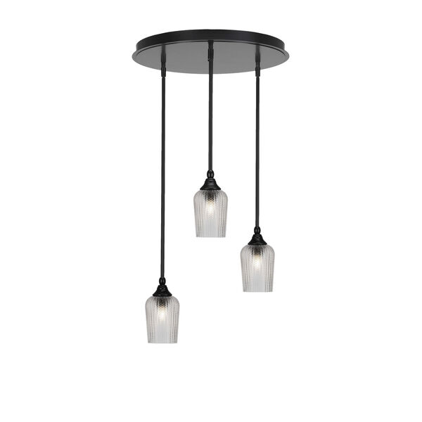 Empire Matte Black Three-Light Cluster Pendalier with Five-Inch Clear Textured Glass, image 1