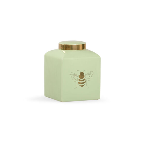 Shayla Copas Light Green Glaze and Metallic Gold Bee Gracious Ginger Jar, image 1
