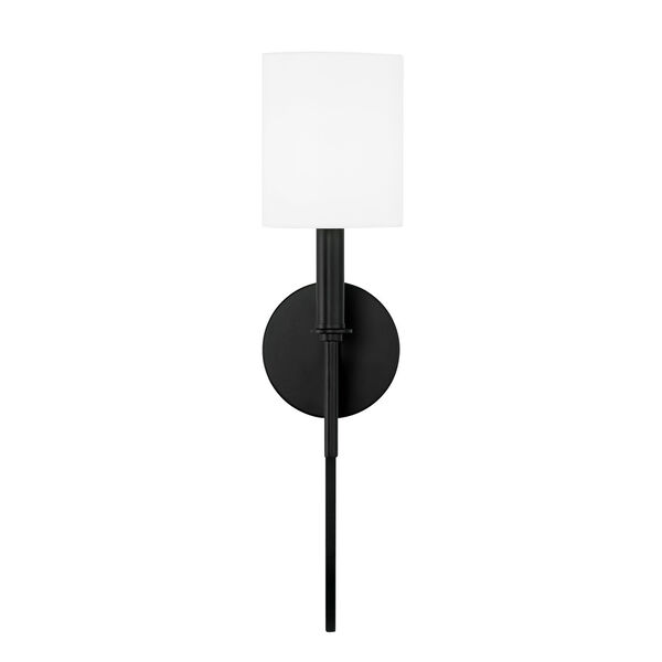 Sylvia Matte Black One-Light Wall Sconce with White Fabric Stay Straight Shade, image 2